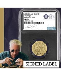 2026 NGC MS-70 First Day of Issue 1/4 oz British Angel Gold Coin - Gordon Summers Label 2026 NGC MS-70 First Day of Issue 1/4 oz British Angel Gold Coin - Gordon Summers Label