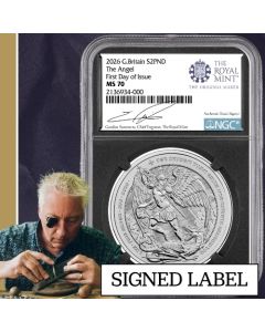 2026 NGC MS-70 First Day of Issue 1 oz British Angel Silver Coin - Gordon Summers Label