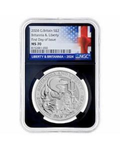 2024 NGC MS-70 First Day of Issue 1 oz British Silver Britannia and Liberty Coin - Black Core