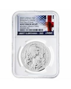 2025 NGC MS-69 First Day of Issue 1 oz British Silver Britannia and Liberty Coin - Mint Error