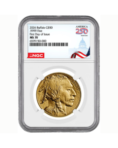 2026 NGC MS-70 First Day of Issue 1 oz American Gold Buffalo Coin - America 250th Label