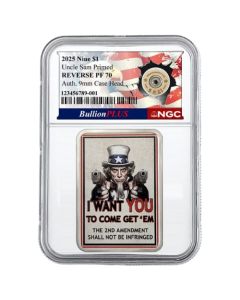 2025 NGC PF-70 1 oz Uncle Sam Primed Authentic 9mm Bullet Primer Reverse Proof Silver Coin