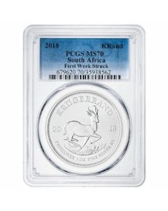 2018 PCGS MS-70 First Week Struck 1 oz South African Silver Krugerrand Coin