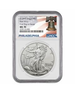 2024-(P) NGC MS-70 First Day of Issue Star Privy 1 oz American Silver Eagle Coin - Philadelphia Label