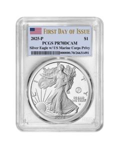 2025-P PCGS PR-70 First Day of Issue Marine Privy 1 oz American Silver Eagle Proof Coin