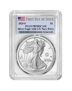 2025-S PCGS PR-70 First Day of Issue U.S. Navy Privy 1 oz American Silver Eagle Proof Coin
