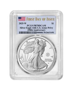 2025-W PCGS PR-70 First Day of Issue US Army Privy 1 oz American Silver Eagle Proof Coin