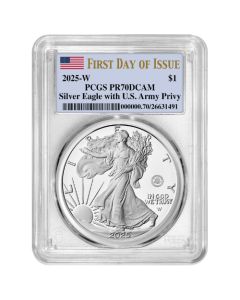 2025-W PCGS PR-70 First Day of Issue US Army Privy 1 oz American Silver Eagle Proof Coin