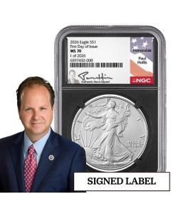 2026 NGC MS-70 First Day of Issue 1 oz American Silver Eagle Coin - Paul Hollis Label - Black Core