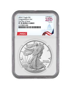 NGC PF-70 First Day of Issue 2026-P 1 oz American Silver Eagle Congratulations Proof - 250 Label
