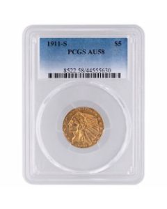 1911-S PCGS MS-62 $5 Indian Half Eagle Gold Coin