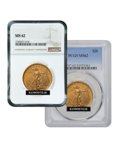 $20 MS-62 St. Gaudens Double Eagle Gold Coin (NGC or PCGS) - Random Year