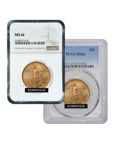$20 MS-64 St. Gaudens Double Eagle Gold Coin (NGC or PCGS) - Random Year