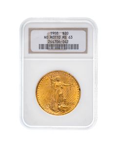 NGC/PCGS MS-63 $20 St. Gaudens Double Eagle Gold Coin No Motto - Random Year