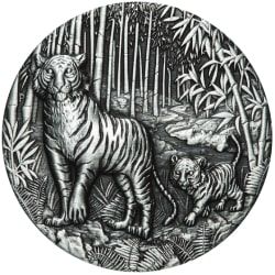 2022 2 oz Year of the Tiger Antiqued Silver Coin | Lunar Series III