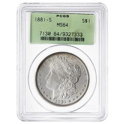 1881-S PCGS MS-64 Morgan Silver Dollar Coin - Old Green Holder