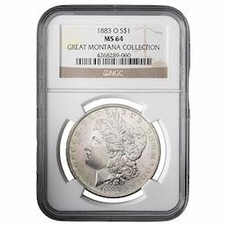 1883-O NGC MS-64 Morgan Silver Dollar Coin - Great Montana Collection Label