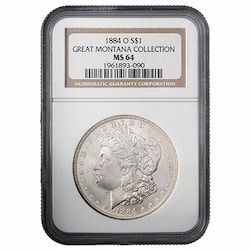 1884-O NGC MS-64 Morgan Silver Dollar Coin - Great Montana Collection Label