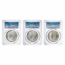 1885-1887 PCGS MS-63 Morgan Dollar Silver 3 Coin Set
