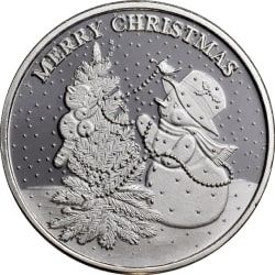 1 oz SilverTowne Snowman Christmas Tree Silver Round