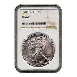 1988 NGC MS-69 American Silver Eagle Coin (Brown Label)