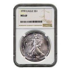 1990 NGC MS-69 American Silver Eagle Coin (Brown Label)