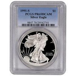 1991 PCGS PR-69 1 oz American Silver Eagle Proof Coin