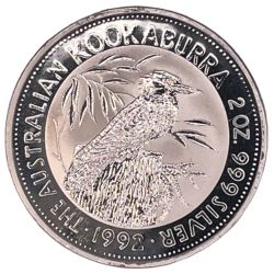 1992 2 oz Australian Kookaburra Silver Coin