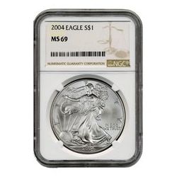 2004 NGC MS-69 American Silver Eagle Coin (Brown Label)