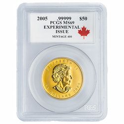2005 PCGS MS-69 Pattern Experimental Issue 1 oz .99999 Canadian Gold Maple Leaf  Coin