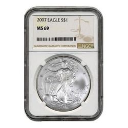 2007 NGC MS-69 American Silver Eagle Coin (Brown Label)