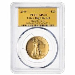 2009 (MMIX) PCGS MS-70 Ultra High Relief $20 Double Eagle  Gold Coin - Gold Foil Label