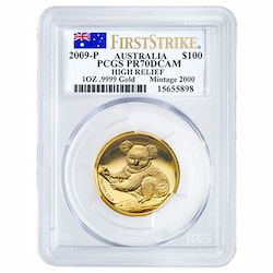 2009 PCGS PR-70 First Strikes 1 oz Australian Koala High Relief Proof Gold Coin