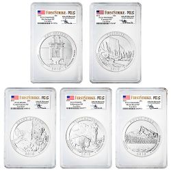 2010 PCGS MS-69 First Strikes DMPL 5 oz America The Beautiful Silver 5-Coin Set - John Mercanti Signature Label