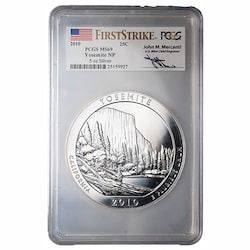 2010 PCGS MS-69 DMPL First Strike 5 oz America the Beautiful Yosemite Silver Coin - John Mercanti Signature Label