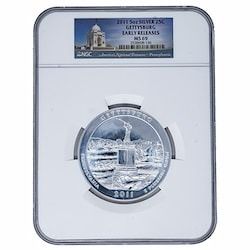 2011 NGC MS-69 Early Releases 5 oz America the Beautiful Gettysburg Silver Coin