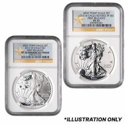 2013-W NGC SP-70 Enhanced Finish & PF-70 Reverse Proof First Release American Silver Eagle 2-Coin Set - 75th Anniversary of the West Point Mint - (West Point Label)