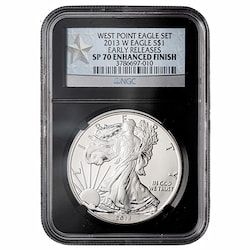 2013-W NGC SP-70 Enhanced Finish Early Releases 1 oz American Silver Eagle Coin 75th Anniversary Coin (Black Core West Point Label)