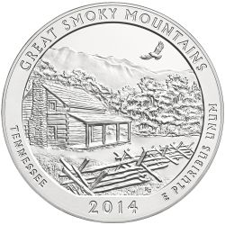 2014 Great Smoky Mountain ATB 5 oz Burnished Silver Coin - America The Beautiful
