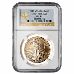 2014-W NGC MS-70 Early Releases 1 oz American Gold Eagle Burnished Coin - West Point Star Label