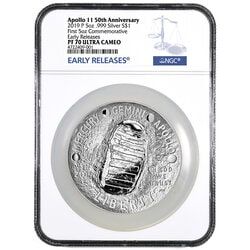 2019 5 oz NGC PF-70 Apollo 11 Silver Dollar - Early Releases