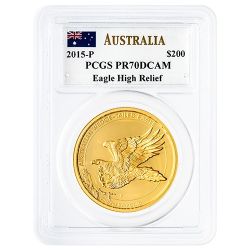 2015 PCGS PR-70 2 oz Australian Wedge-Tailed Eagle High Relief Proof Gold Coin - John Mercanti Label