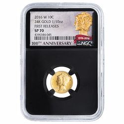 2016-W 1/10 oz Gold Mercury Dime Centennial NGC SP-70 First Releases Black Core Coin