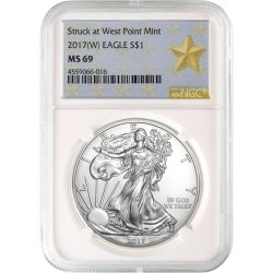 2017 (W) NGC MS-69 American Silver Eagle Coin - West Point Star Label