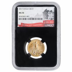 2017 NGC MS-70 1/4 oz American Gold Eagle Coin - US Mint 225th Anniversary Label with Black Core