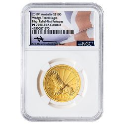 2019 NGC PF-70 First Releases 1 oz Australian Wedge-Tailed Eagle High Relief Proof Gold Coin - John Mercanti Label