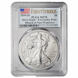 2020-(S) PCGS MS-70 First Strike 1 oz American Silver Eagle Emergency Production - Struck At San Francisco Mint