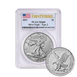 2021 PCGS MS-69 First Strike Type 2 American Silver Eagle Coin