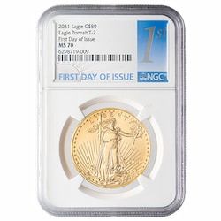 2021 NGC MS-70 First Day of Issue 1 oz American Gold Eagle Coin (Type 2)