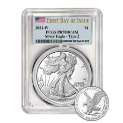 2021 PCGS PR-70 First Day of Issue Type 2 American Silver Eagle Proof Coin 